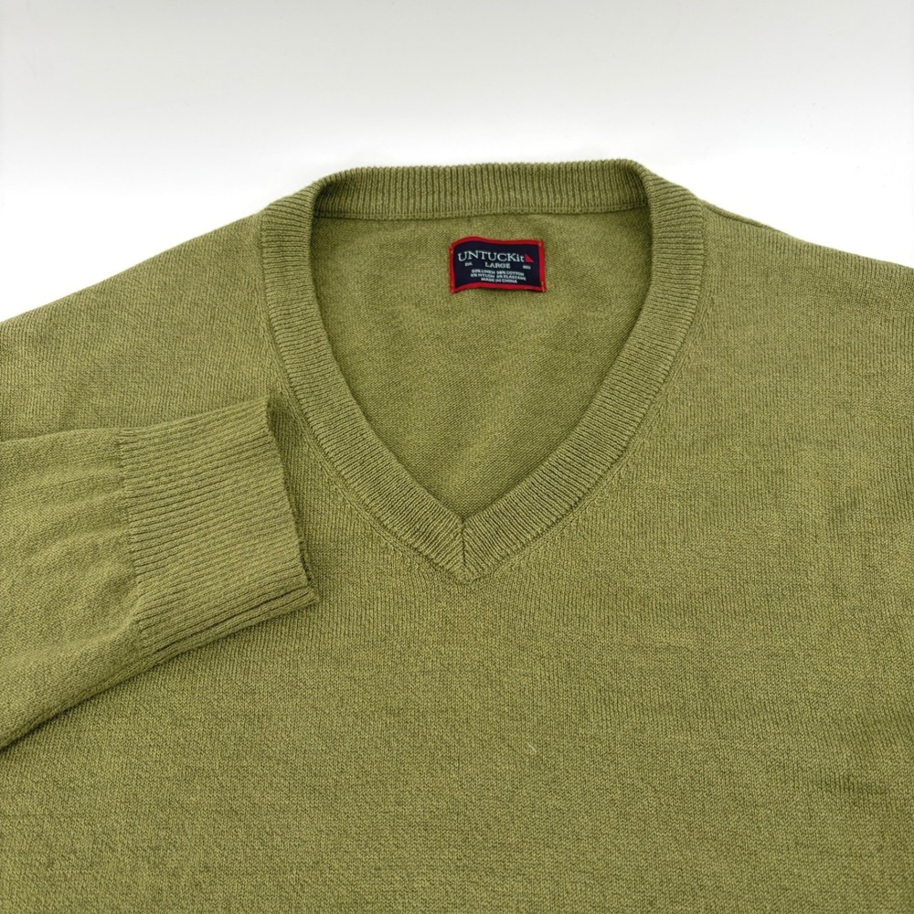 UNTUCKit‎ Dreyer V Neck Sweater Mens Large Grey Linen Cotton Blend Reg Fit